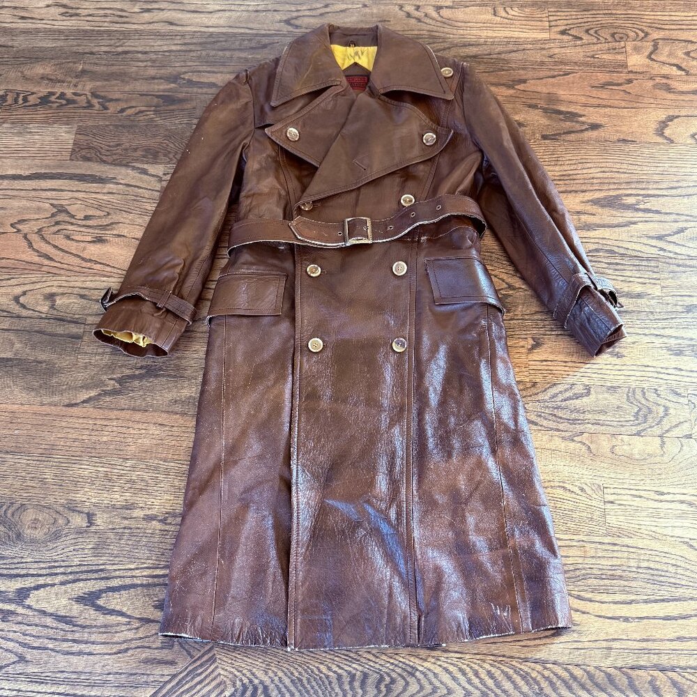 Vintage Leathercraft Process in New York Co. Real Leather Trench Coat Belt Sz 38